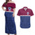 Queensland Samoa Custom Couples Matching Off Shoulder Maxi Dress and Hawaiian Shirt Maroon-Blue Pacific Polynesian Tribal Pattern