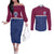 Queensland Samoa Custom Couples Matching Off The Shoulder Long Sleeve Dress and Long Sleeve Button Shirt Maroon-Blue Pacific Polynesian Tribal Pattern