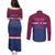 Queensland Samoa Custom Couples Matching Puletasi and Long Sleeve Button Shirt Maroon-Blue Pacific Polynesian Tribal Pattern