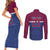 Queensland Samoa Custom Couples Matching Short Sleeve Bodycon Dress and Long Sleeve Button Shirt Maroon-Blue Pacific Polynesian Tribal Pattern