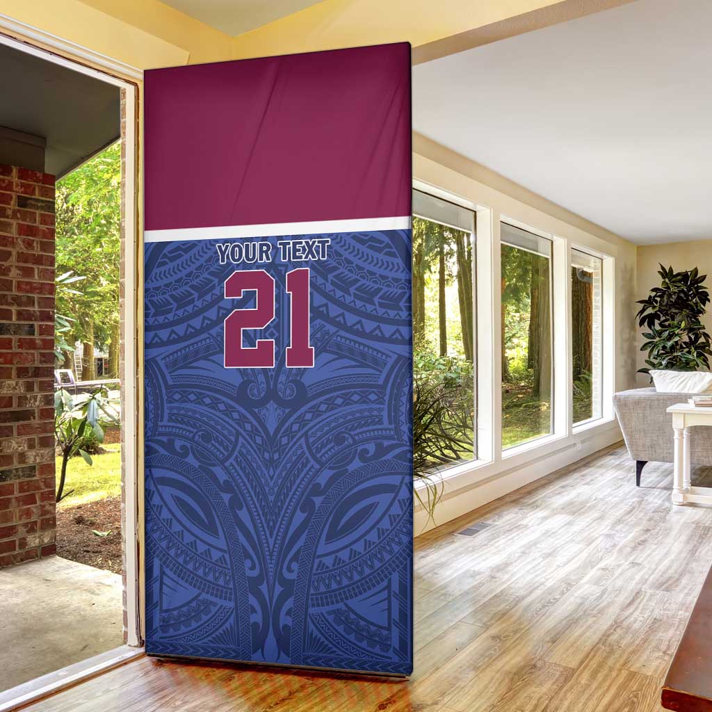Queensland Samoa Custom Door Cover Maroon-Blue Pacific Polynesian Tribal Pattern - Polynesian Pride