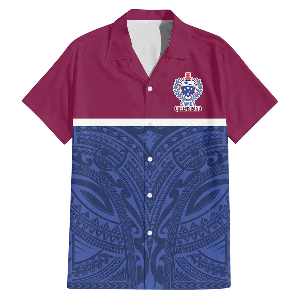 Queensland Samoa Custom Family Matching Mermaid Dress and Hawaiian Shirt Maroon-Blue Pacific Polynesian Tribal Pattern