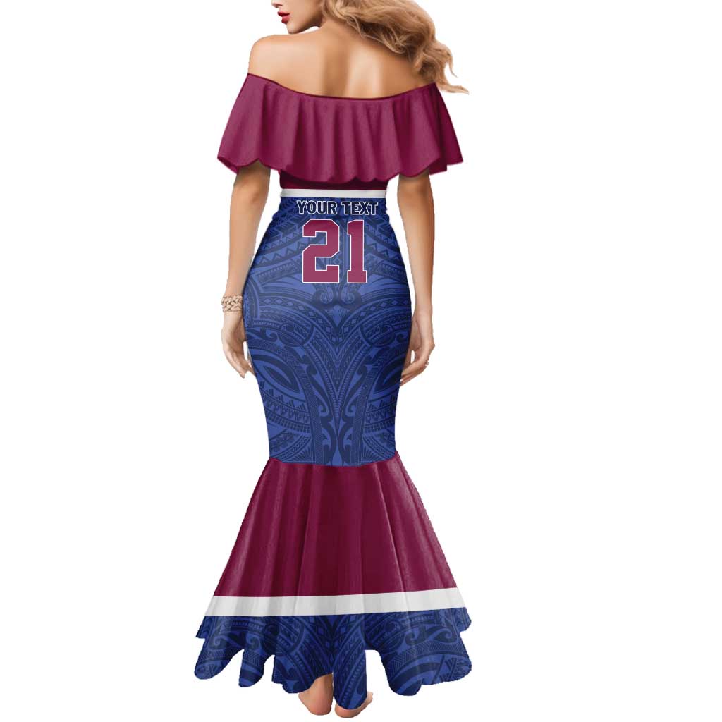 Queensland Samoa Custom Family Matching Mermaid Dress and Hawaiian Shirt Maroon-Blue Pacific Polynesian Tribal Pattern