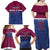 Queensland Samoa Custom Family Matching Off Shoulder Maxi Dress and Hawaiian Shirt Maroon-Blue Pacific Polynesian Tribal Pattern