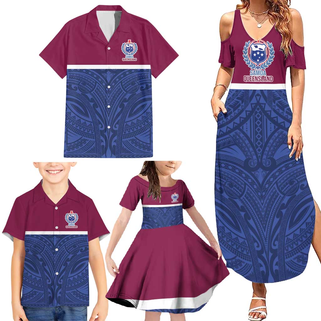 Queensland Samoa Custom Family Matching Summer Maxi Dress and Hawaiian Shirt Maroon-Blue Pacific Polynesian Tribal Pattern LT9 - Polynesian Pride