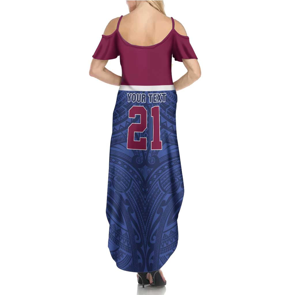 Queensland Samoa Custom Family Matching Summer Maxi Dress and Hawaiian Shirt Maroon-Blue Pacific Polynesian Tribal Pattern LT9 - Polynesian Pride