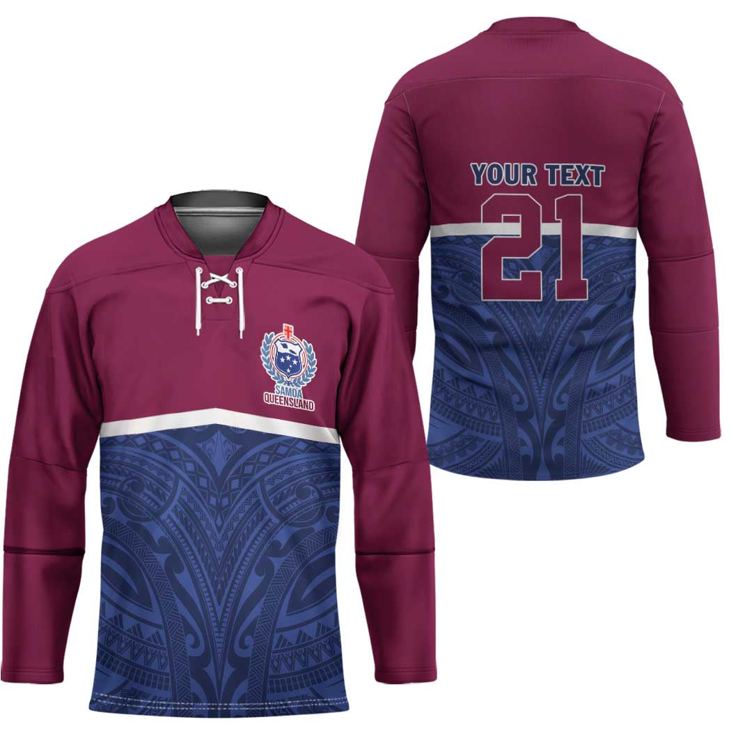 Queensland Samoa Custom Hockey Jersey Maroon-Blue Pacific Polynesian Tribal Pattern - Polynesian Pride