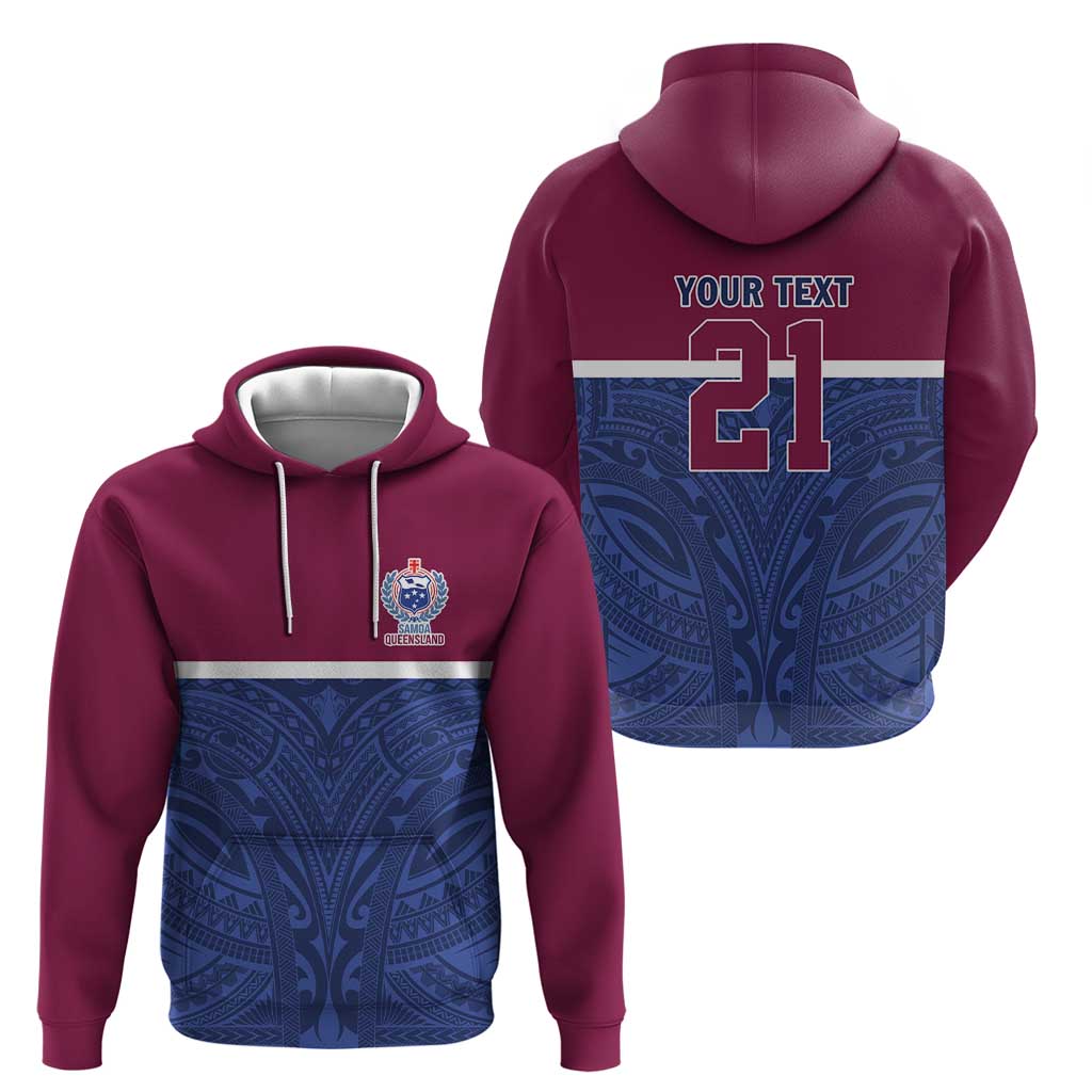 Queensland Samoa Custom Hoodie Maroon-Blue Pacific Polynesian Tribal Pattern