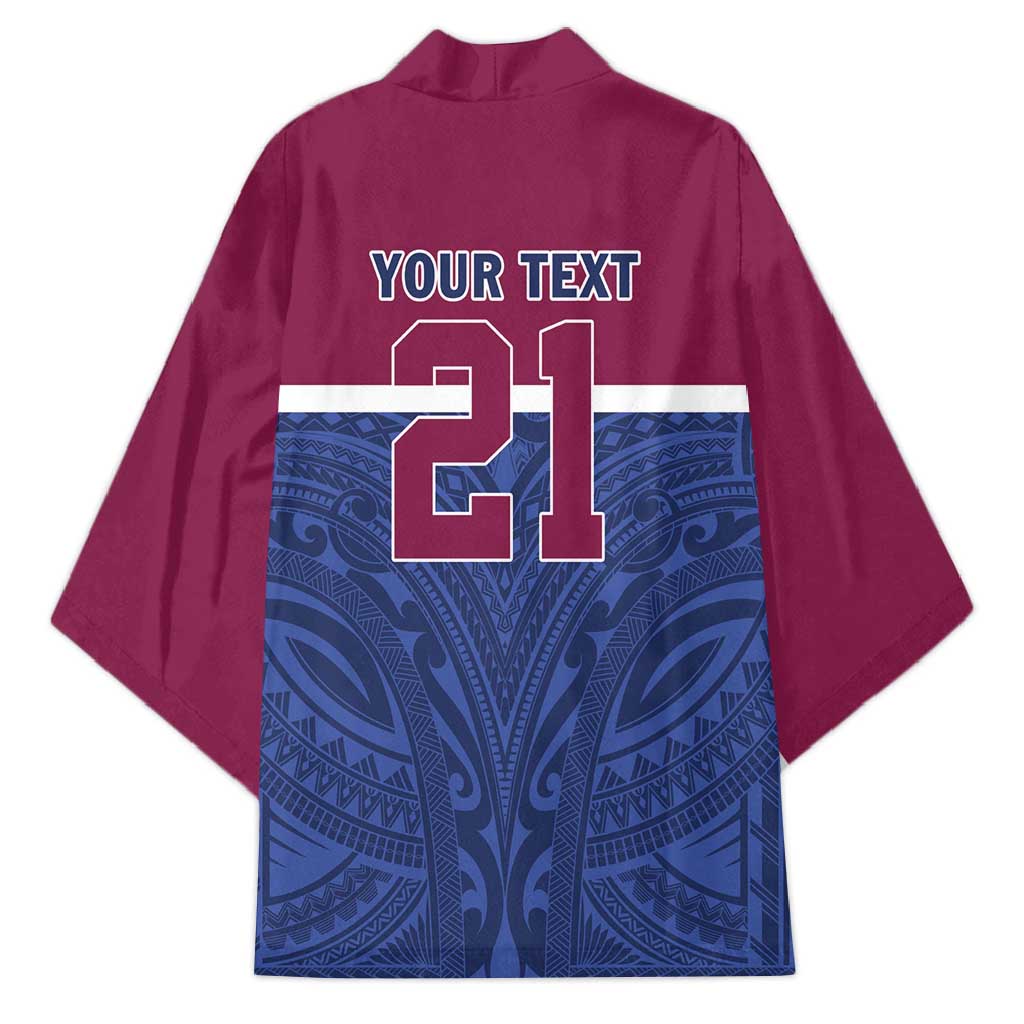 Queensland Samoa Custom Kimono Maroon-Blue Pacific Polynesian Tribal Pattern - Polynesian Pride