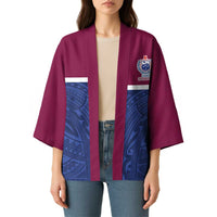 Queensland Samoa Custom Kimono Maroon-Blue Pacific Polynesian Tribal Pattern - Polynesian Pride