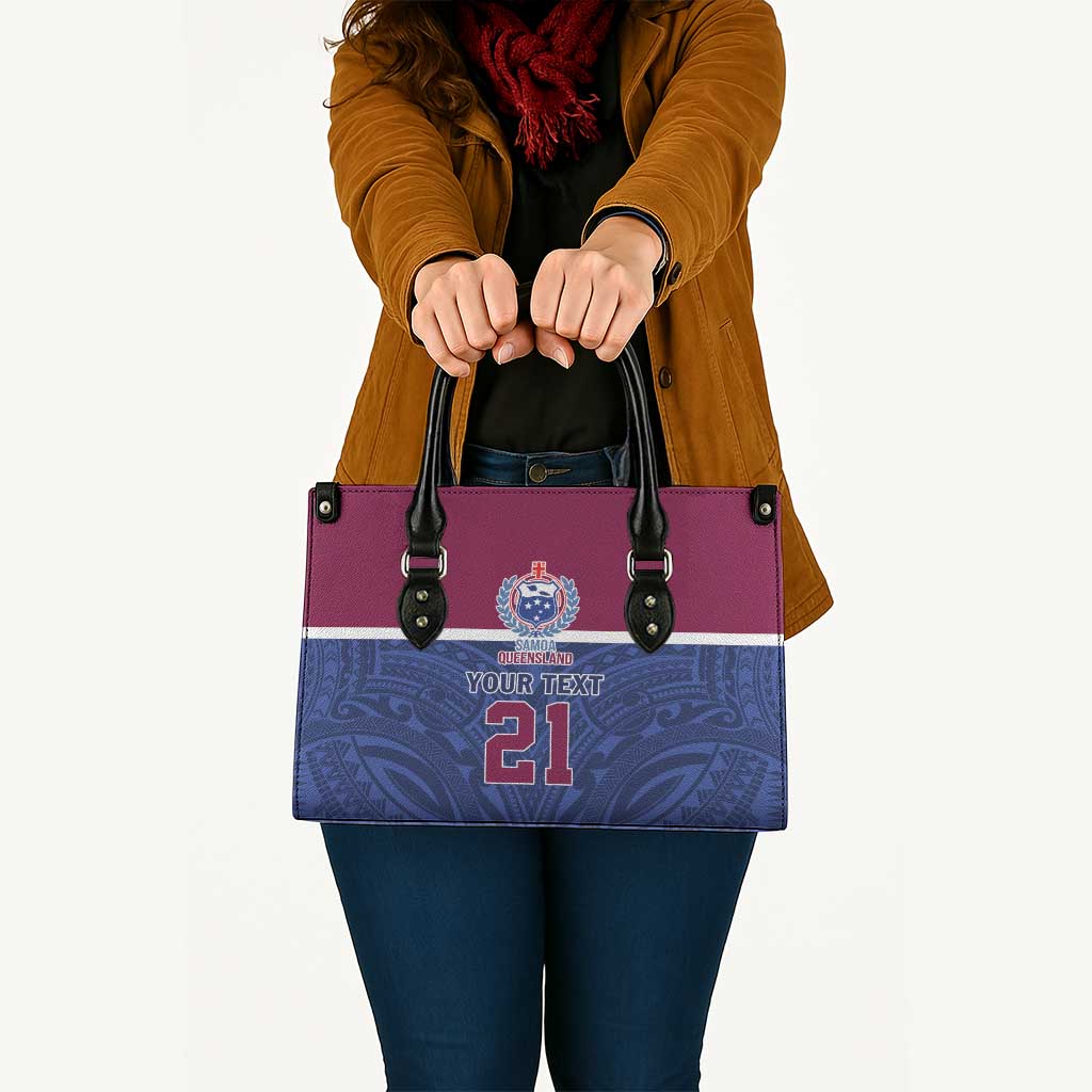 Queensland Samoa Custom Leather Bag Maroon-Blue Pacific Polynesian Tribal Pattern - Polynesian Pride