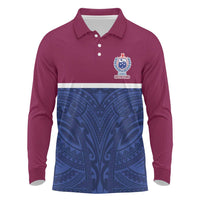 Queensland Samoa Custom Long Sleeve Polo Shirt Maroon-Blue Pacific Polynesian Tribal Pattern