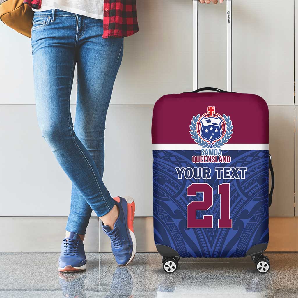 Queensland Samoa Custom Luggage Cover Maroon-Blue Pacific Polynesian Tribal Pattern