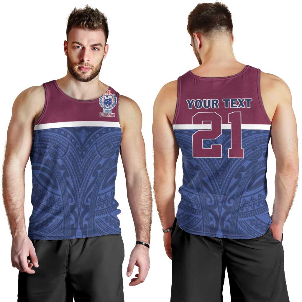 Queensland Samoa Custom Men Tank Top Maroon-Blue Pacific Polynesian Tribal Pattern