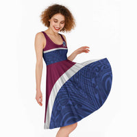 Queensland Samoa Custom Midi Dress Maroon-Blue Pacific Polynesian Tribal Pattern - Polynesian Pride