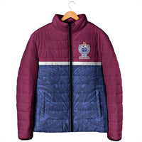Queensland Samoa Custom Padded Jacket Maroon-Blue Pacific Polynesian Tribal Pattern - Polynesian Pride