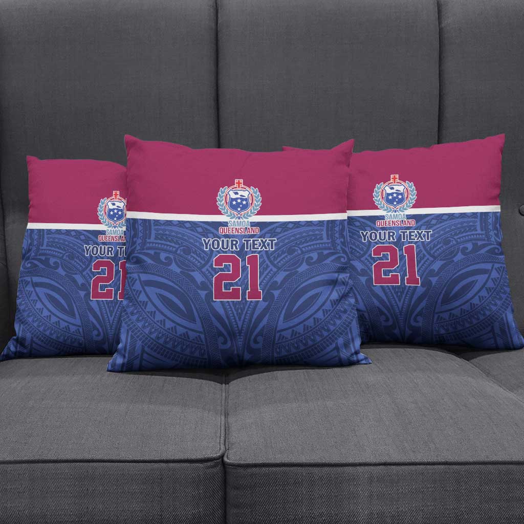 Queensland Samoa Custom Pillow Cover Maroon-Blue Pacific Polynesian Tribal Pattern - Polynesian Pride