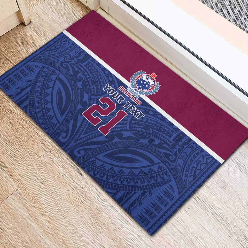 Queensland Samoa Custom Rubber Doormat Maroon-Blue Pacific Polynesian Tribal Pattern