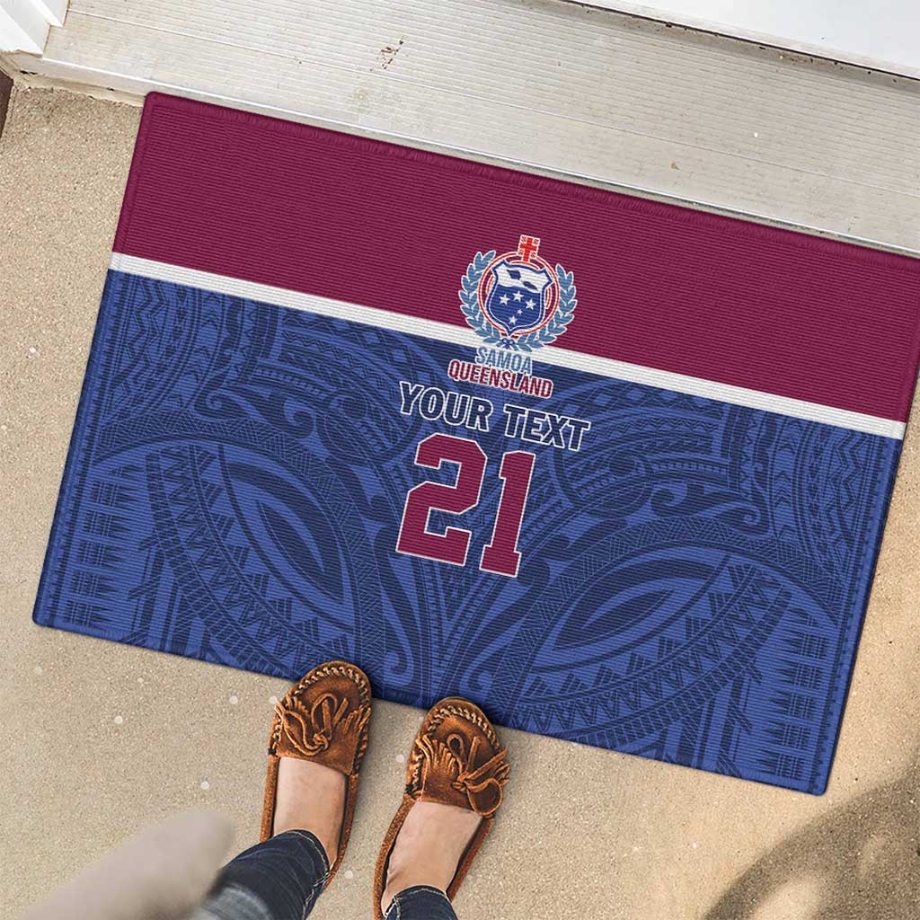 Queensland Samoa Custom Rubber Doormat Maroon-Blue Pacific Polynesian Tribal Pattern
