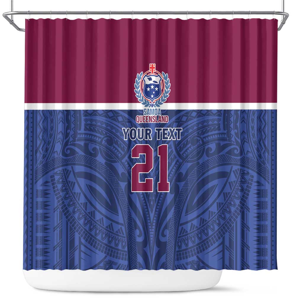 Queensland Samoa Custom Shower Curtain Maroon-Blue Pacific Polynesian Tribal Pattern