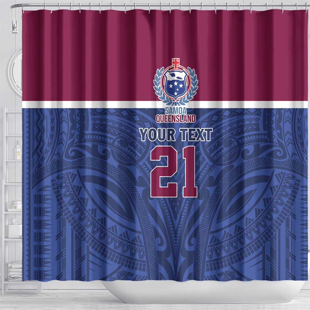 Queensland Samoa Custom Shower Curtain Maroon-Blue Pacific Polynesian Tribal Pattern