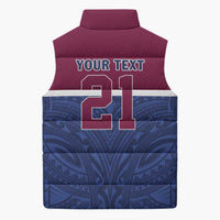 Queensland Samoa Custom Sleeveless Puffer Jacket Maroon-Blue Pacific Polynesian Tribal Pattern - Polynesian Pride