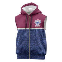 Queensland Samoa Custom Sleeveless Zip Hoodie Maroon-Blue Pacific Polynesian Tribal Pattern - Polynesian Pride