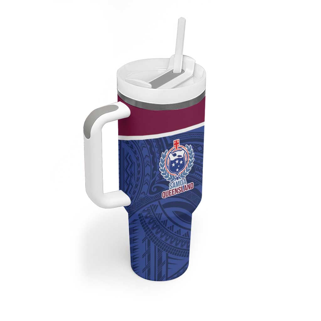 Queensland Samoa Custom Tumbler With Handle Maroon-Blue Pacific Polynesian Tribal Pattern