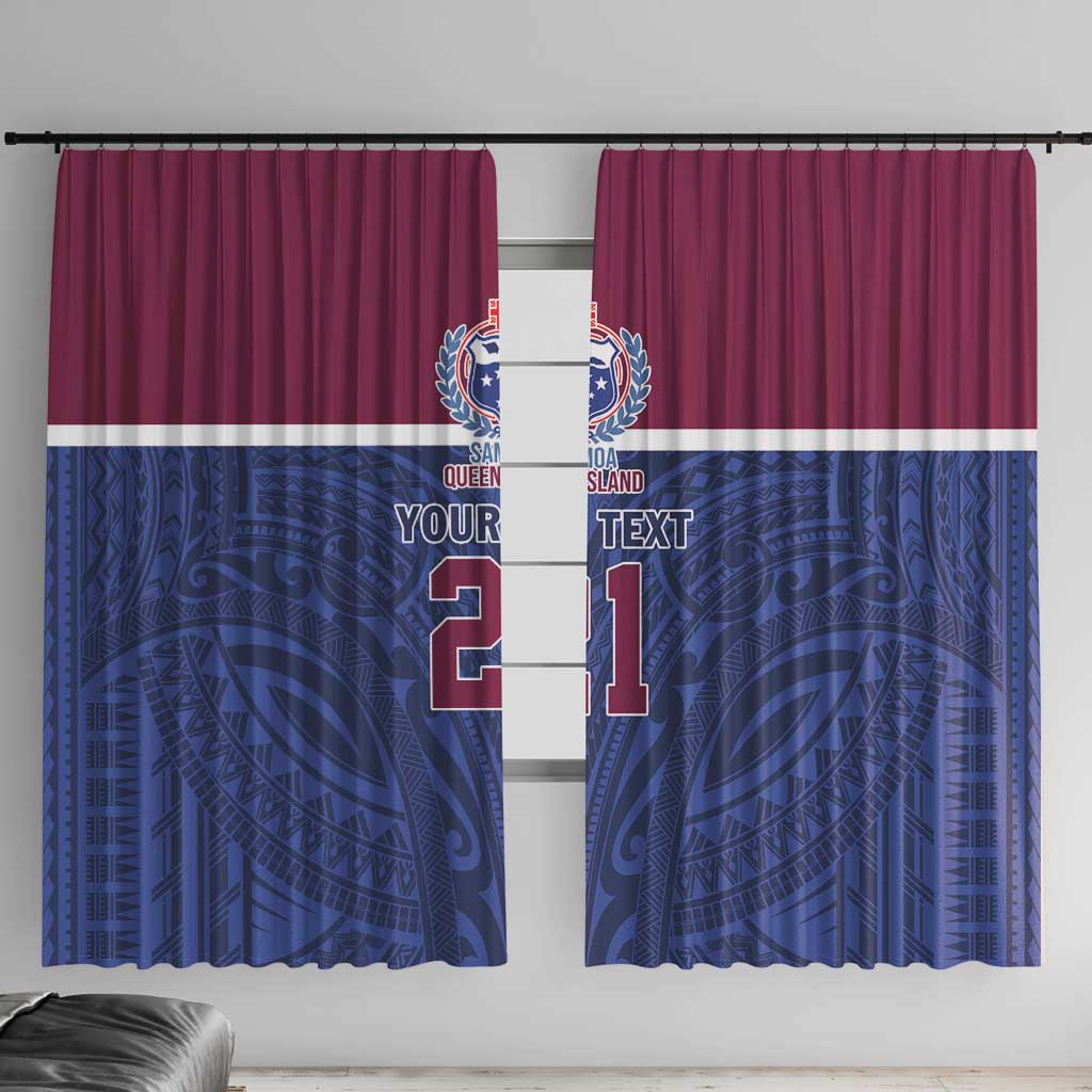 Queensland Samoa Custom Window Curtain Maroon-Blue Pacific Polynesian Tribal Pattern