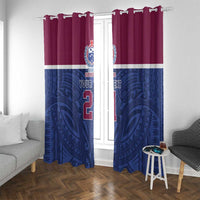 Queensland Samoa Custom Window Curtain Maroon-Blue Pacific Polynesian Tribal Pattern