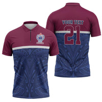 Queensland Samoa Custom Zipper Polo Shirt Maroon-Blue Pacific Polynesian Tribal Pattern - Polynesian Pride