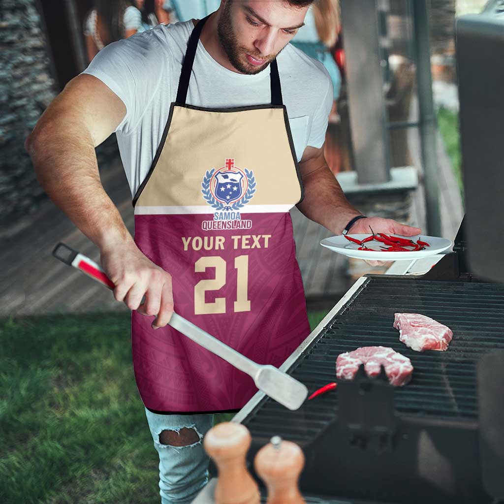 Queensland Samoa Custom Apron Maroon Pacific Polynesian Tribal Pattern - Polynesian Pride