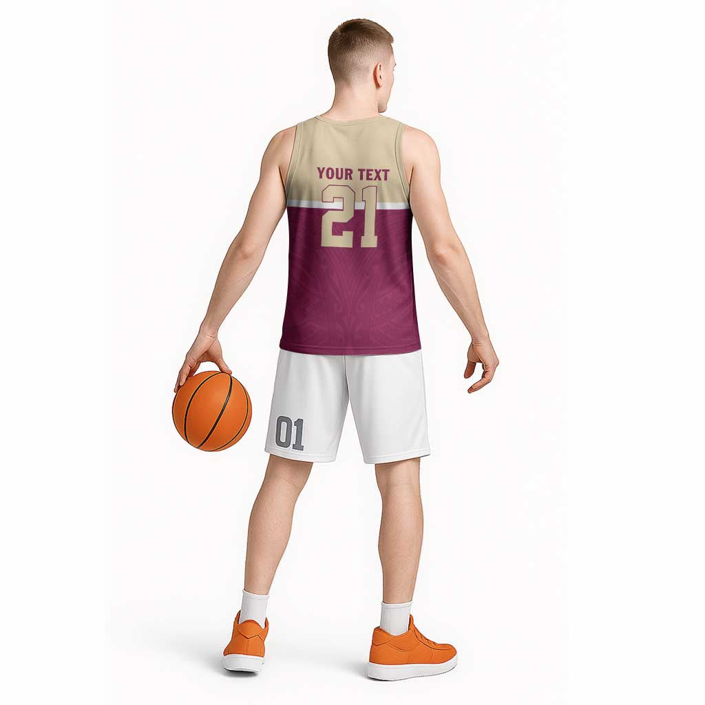 Queensland Samoa Custom Basketball Jersey Maroon Pacific Polynesian Tribal Pattern - Polynesian Pride