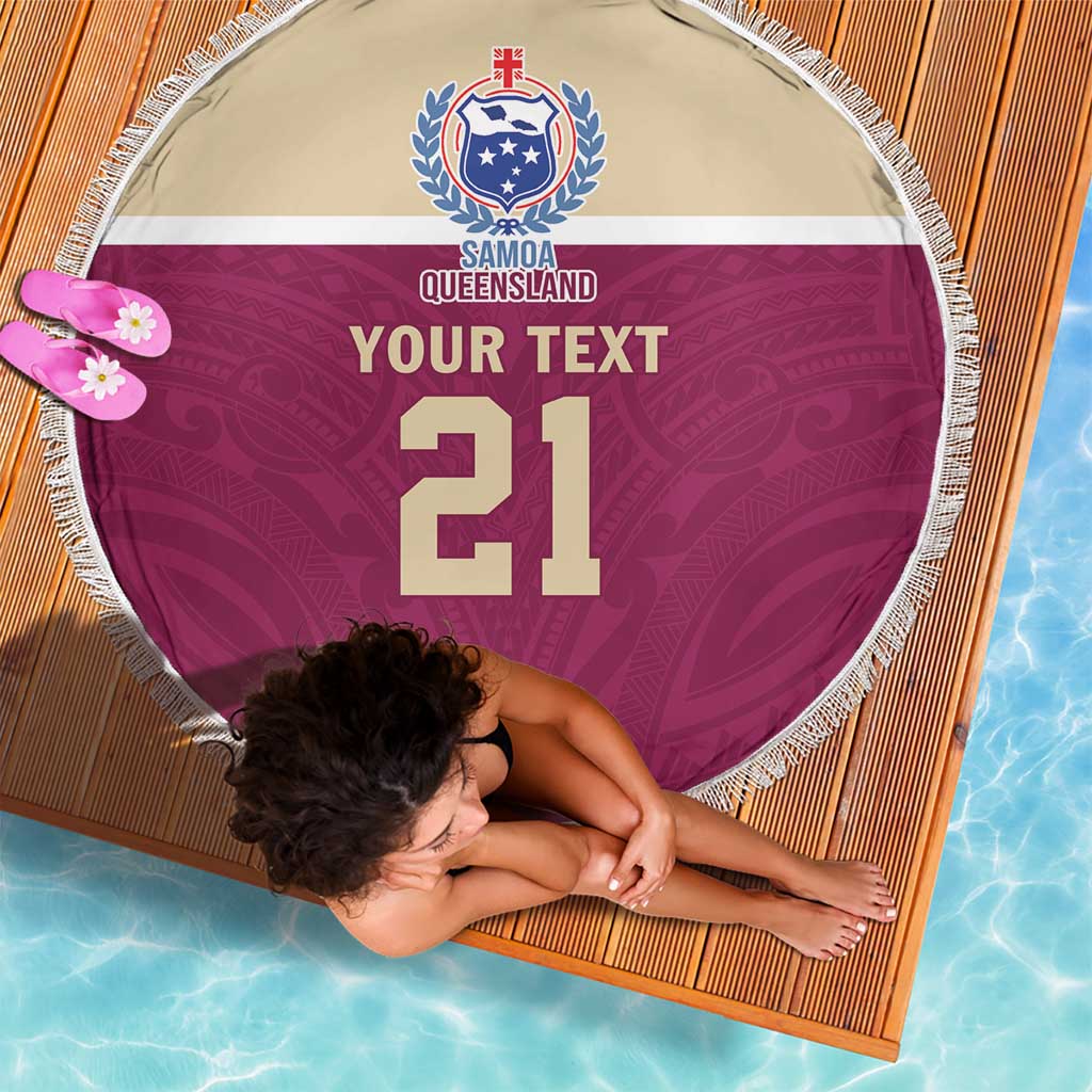 Queensland Samoa Custom Beach Blanket Maroon Pacific Polynesian Tribal Pattern