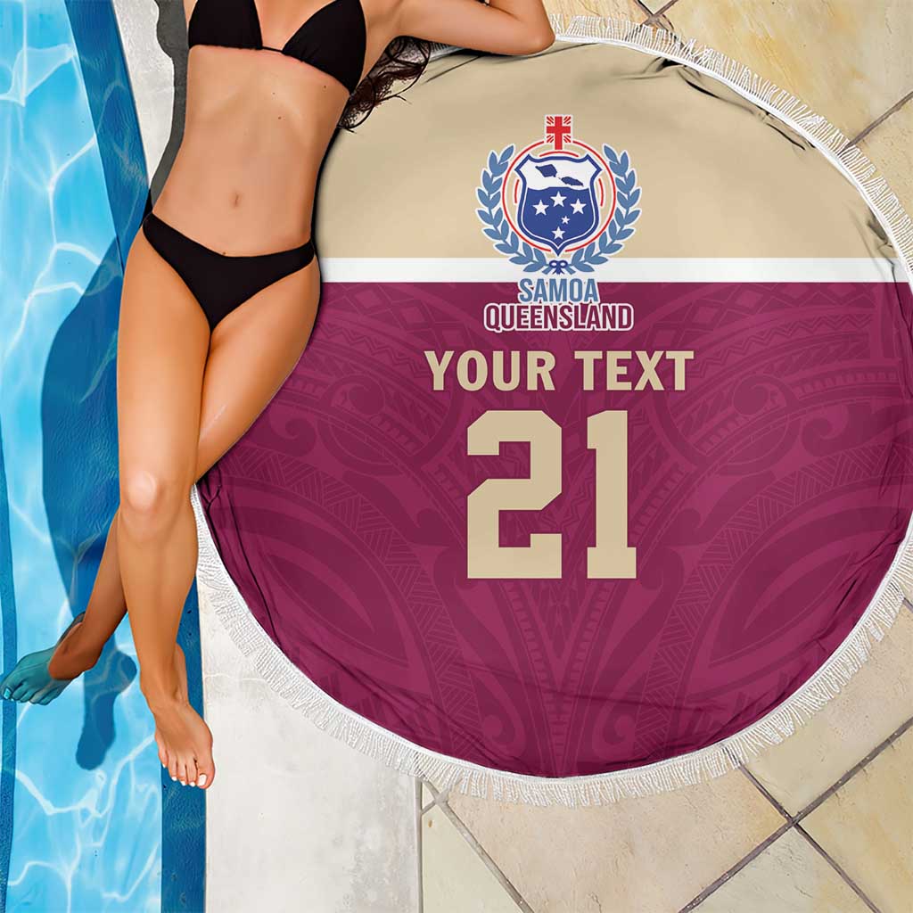 Queensland Samoa Custom Beach Blanket Maroon Pacific Polynesian Tribal Pattern