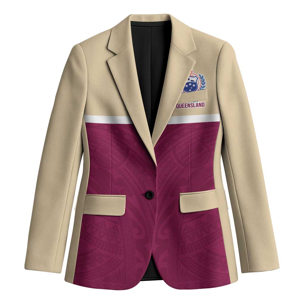 Queensland Samoa Custom Blazer Maroon Pacific Polynesian Tribal Pattern - Polynesian Pride
