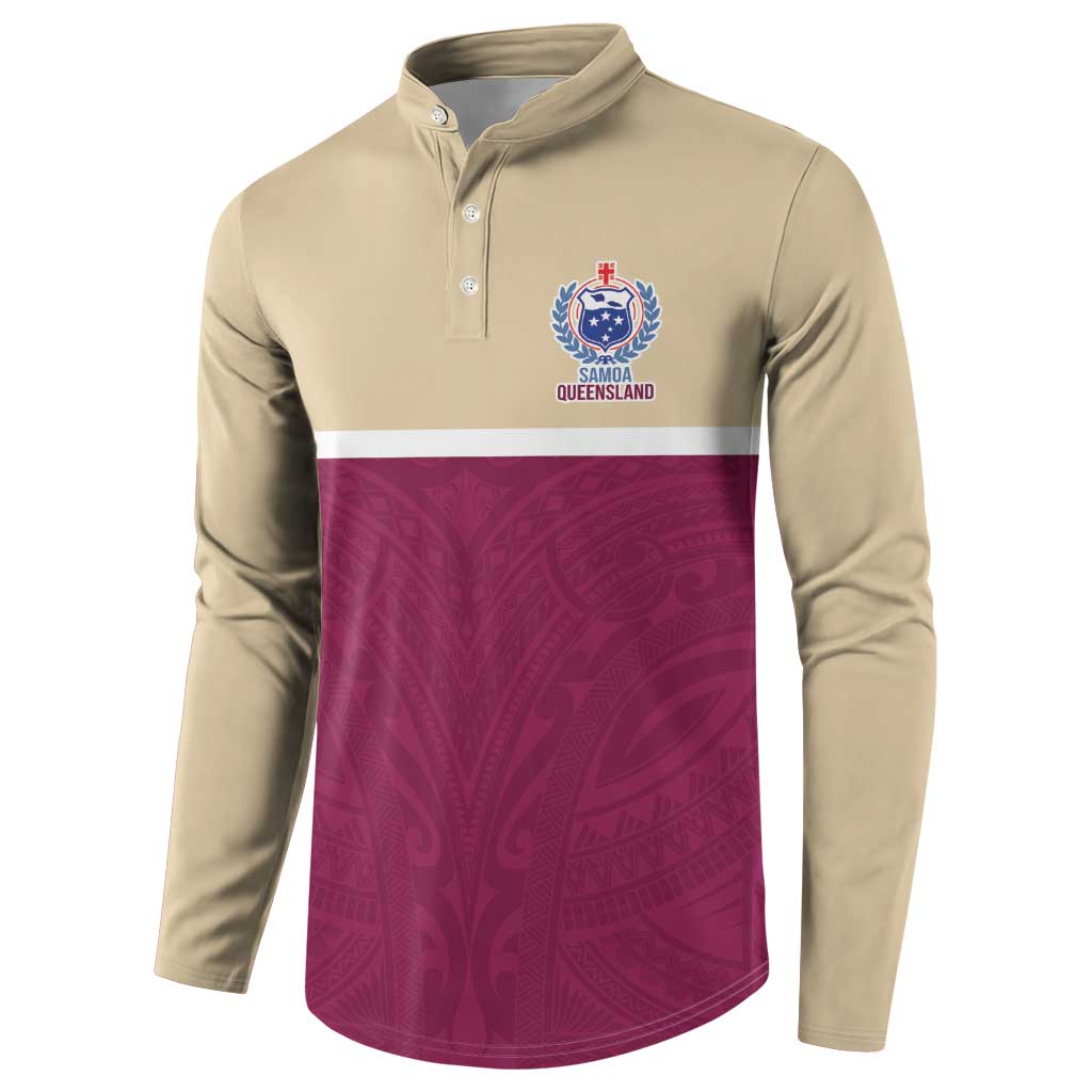 Queensland Samoa Custom Button Sweatshirt Maroon Pacific Polynesian Tribal Pattern