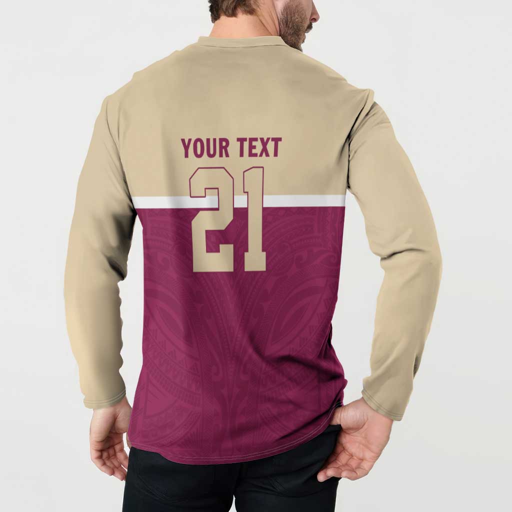 Queensland Samoa Custom Button Sweatshirt Maroon Pacific Polynesian Tribal Pattern