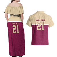 Queensland Samoa Custom Couples Matching Off Shoulder Maxi Dress and Hawaiian Shirt Maroon Pacific Polynesian Tribal Pattern