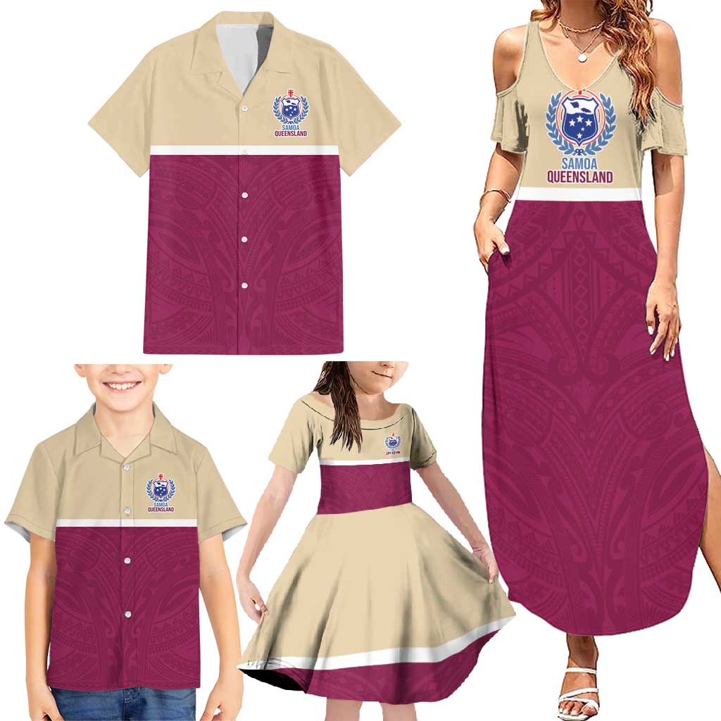 Queensland Samoa Custom Family Matching Summer Maxi Dress and Hawaiian Shirt Maroon Pacific Polynesian Tribal Pattern LT9 - Polynesian Pride