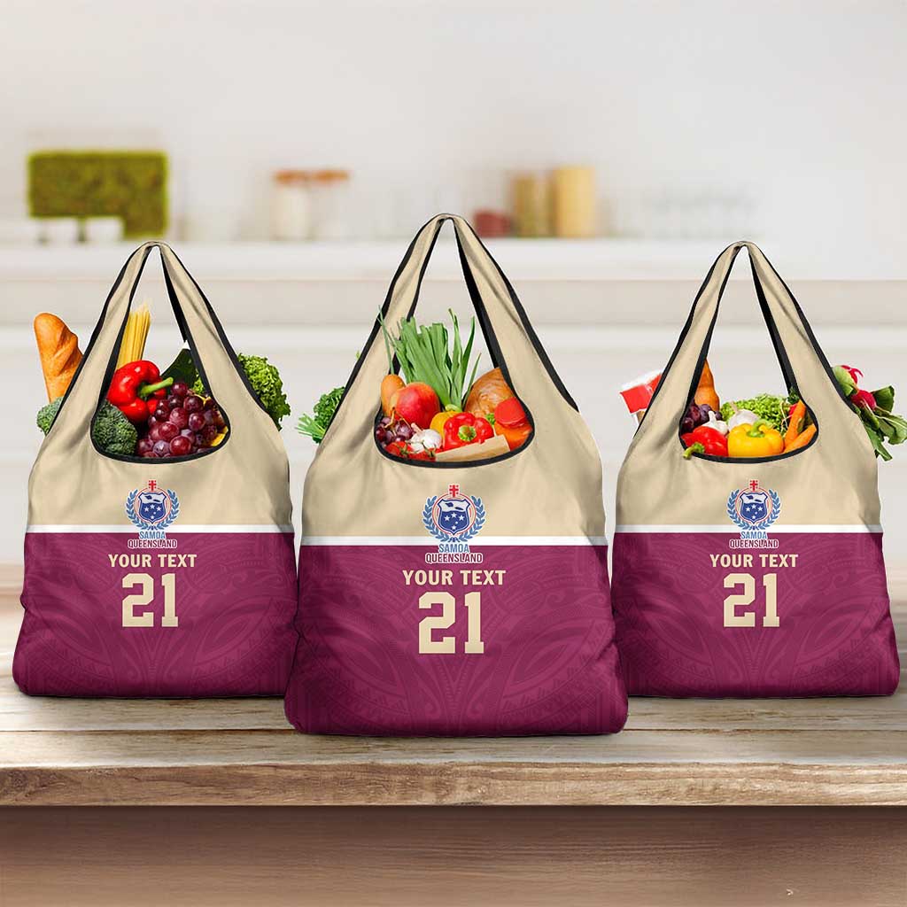 Queensland Samoa Custom Grocery Bag Maroon Pacific Polynesian Tribal Pattern