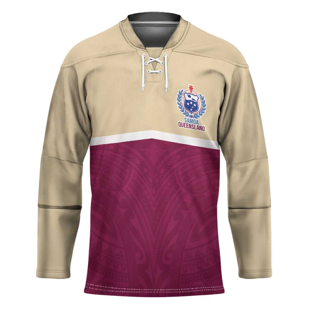 Queensland Samoa Custom Hockey Jersey Maroon Pacific Polynesian Tribal Pattern - Polynesian Pride