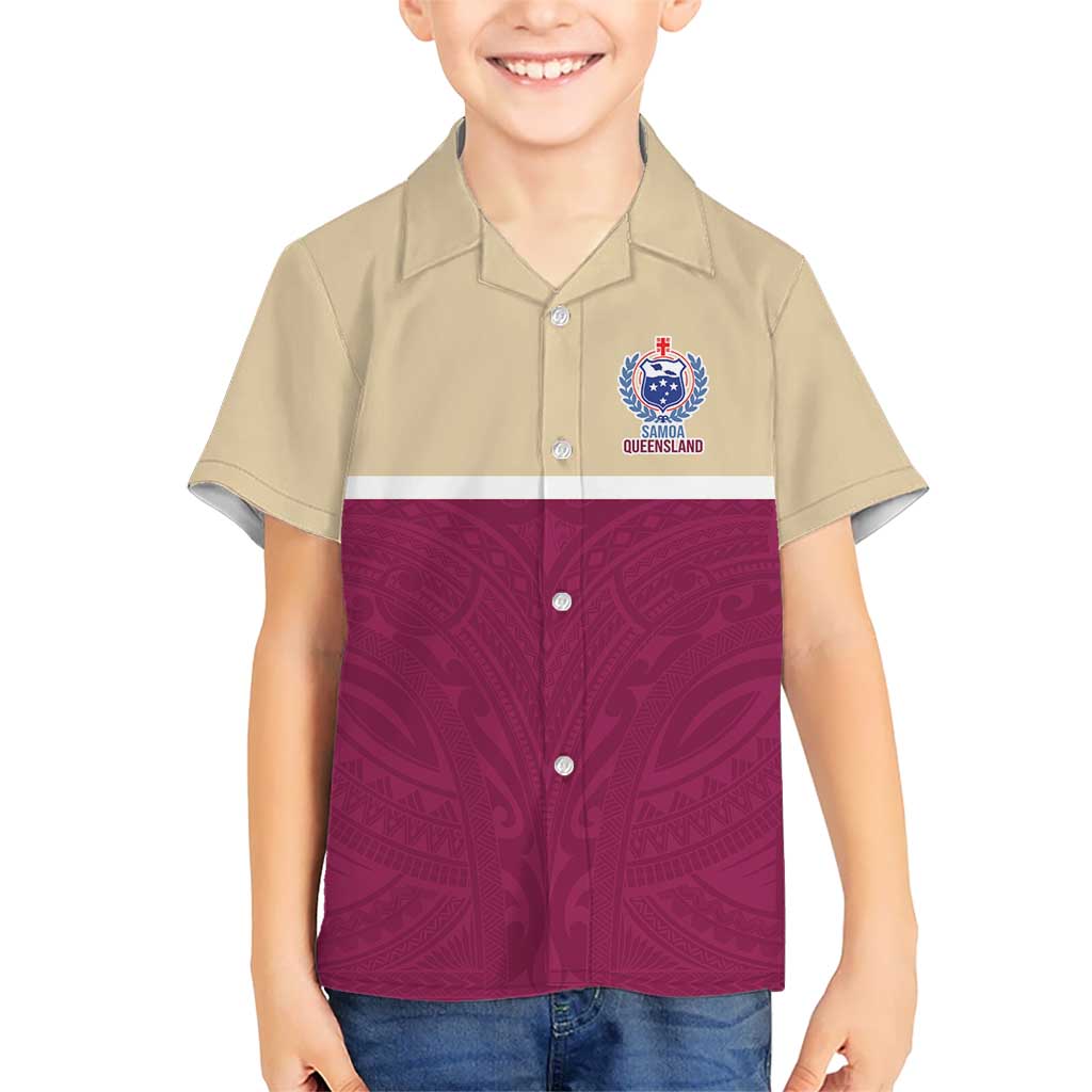 Queensland Samoa Custom Kid Hawaiian Shirt Maroon Pacific Polynesian Tribal Pattern