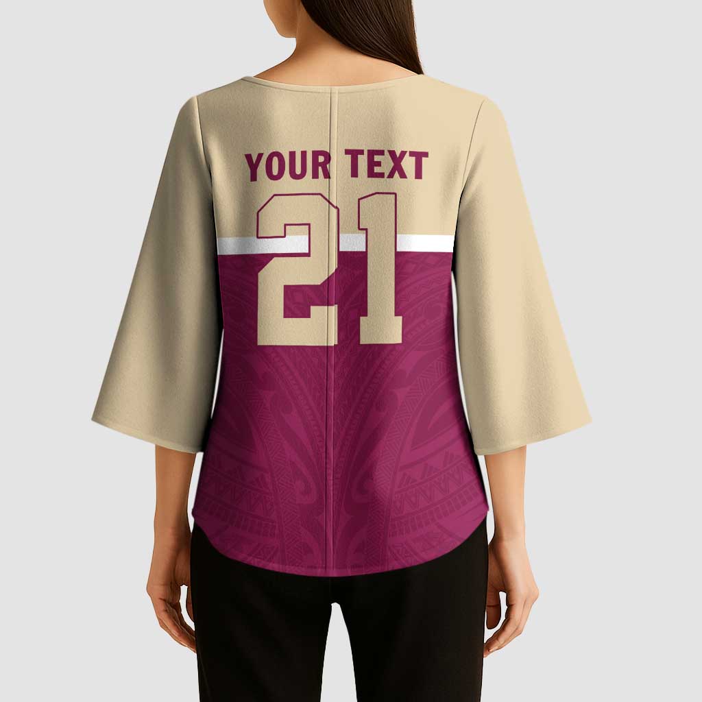 Queensland Samoa Custom Kimono Sleeve Blouse Maroon Pacific Polynesian Tribal Pattern - Polynesian Pride