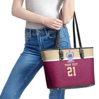 Queensland Samoa Custom Leather Tote Bag Maroon Pacific Polynesian Tribal Pattern