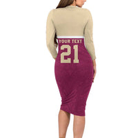 Queensland Samoa Custom Long Sleeve Bodycon Dress Maroon Pacific Polynesian Tribal Pattern LT9 - Polynesian Pride