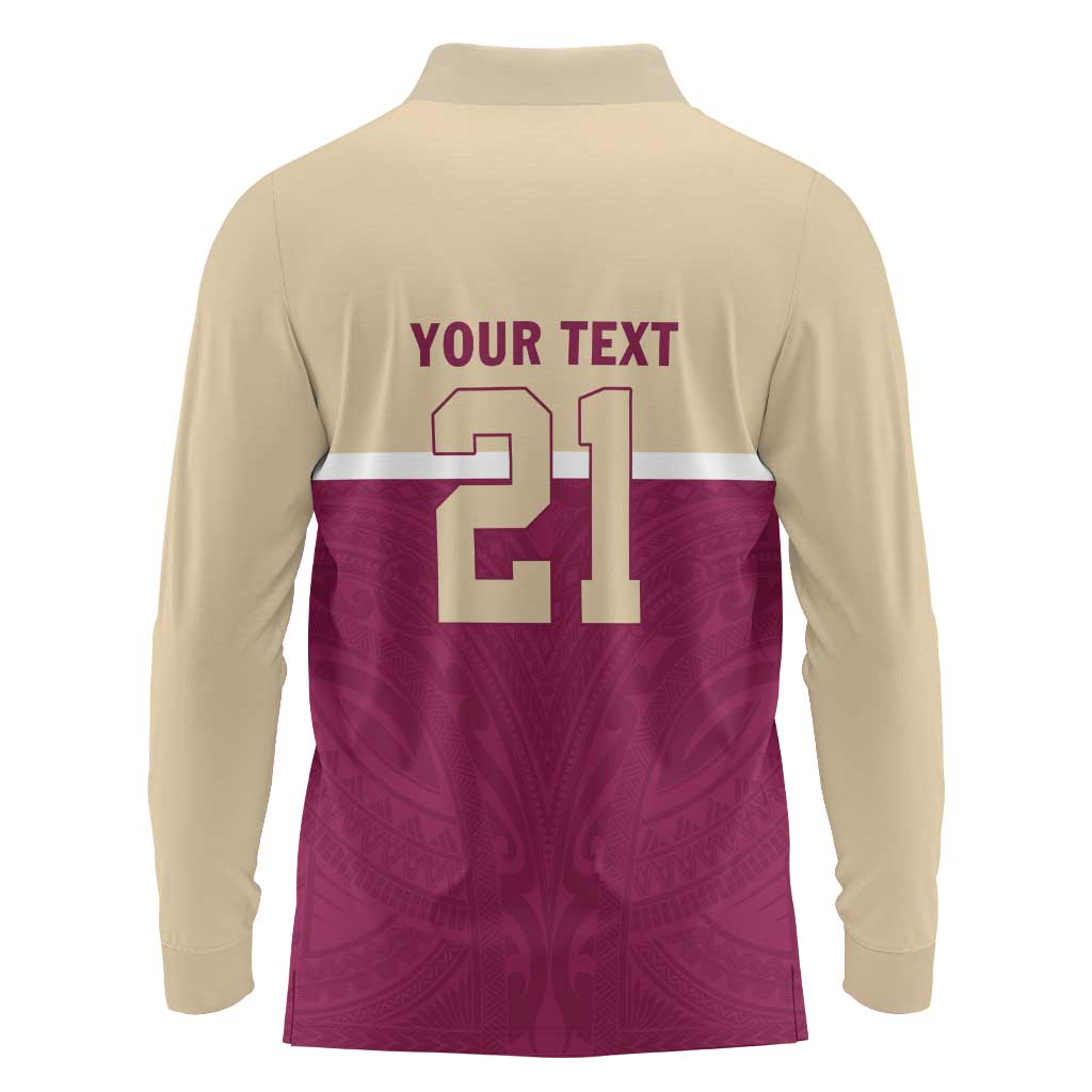 Queensland Samoa Custom Long Sleeve Polo Shirt Maroon Pacific Polynesian Tribal Pattern