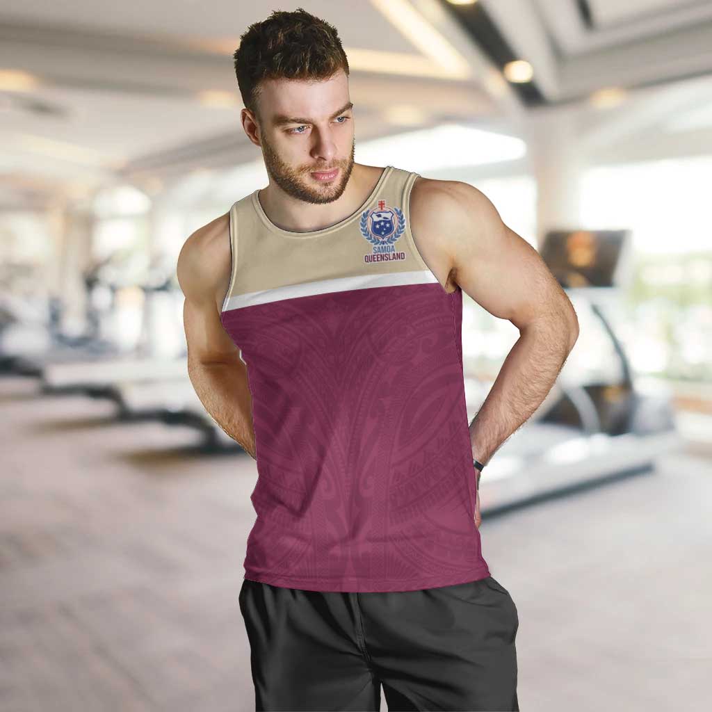 Queensland Samoa Custom Men Tank Top Maroon Pacific Polynesian Tribal Pattern