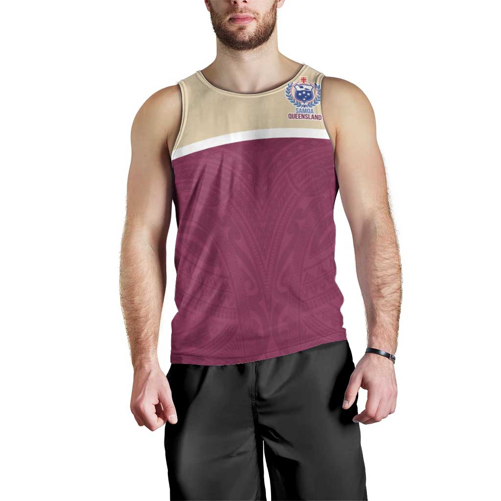 Queensland Samoa Custom Men Tank Top Maroon Pacific Polynesian Tribal Pattern