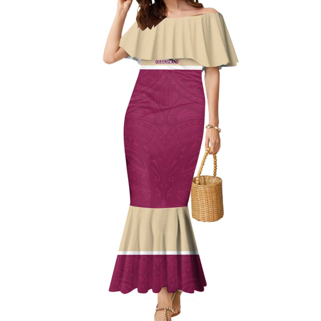 Queensland Samoa Custom Mermaid Dress Maroon Pacific Polynesian Tribal Pattern LT9 Women Maroon - Polynesian Pride